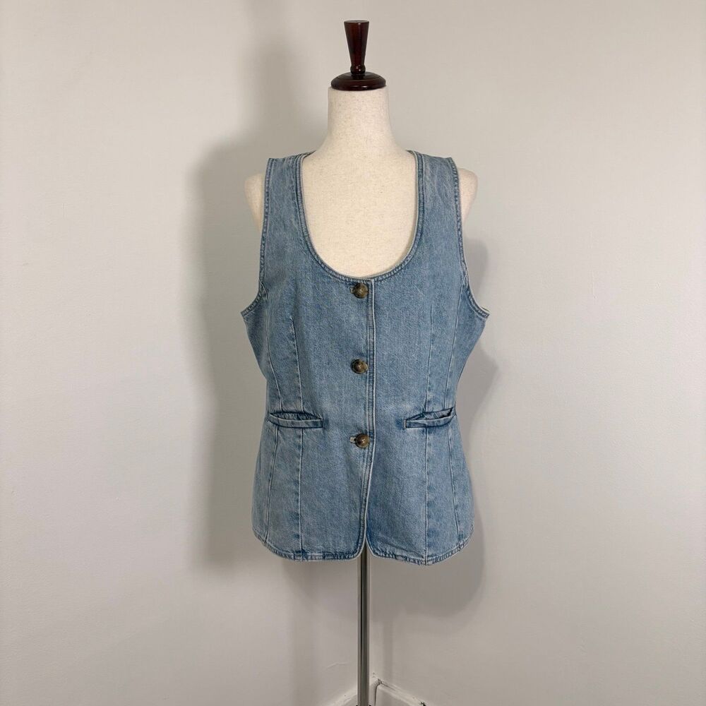 Madewell Denim Scoopneck Cutaway Vest Edmonson Wash Sz 14 - Picture 2 of 6